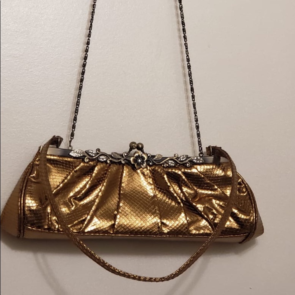 Copper Brown Party Bling Gem Clutch Crossbody Bag